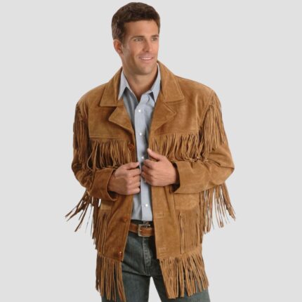 mens brown suede fringe jacket