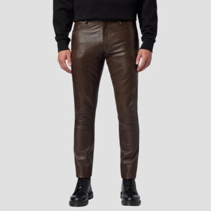 mens dark brown leather pant