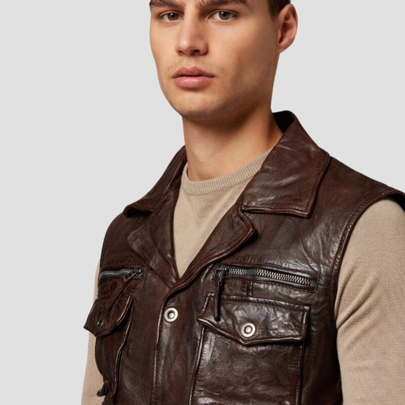 mens dark brown leather vest