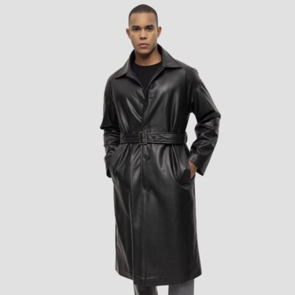 mens leather trench coat black