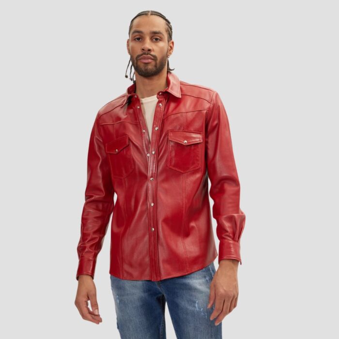 red leather shirt men