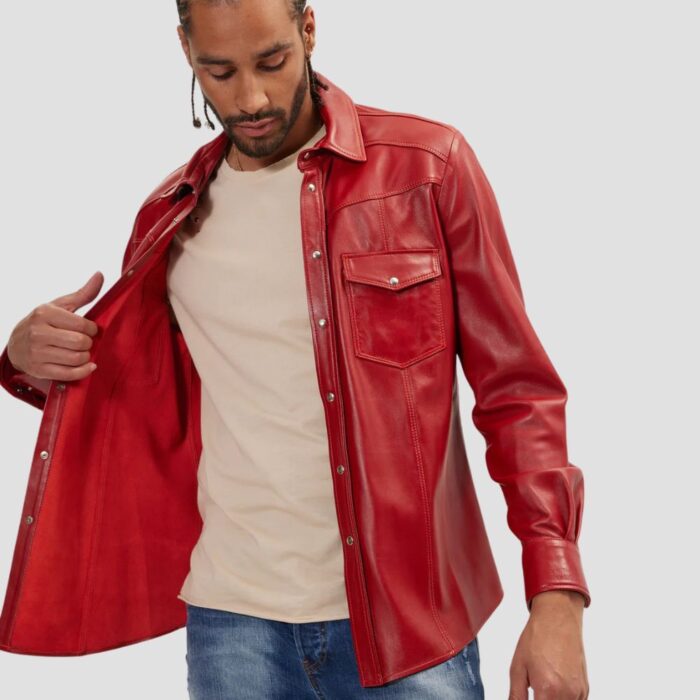 red leather shirt mens