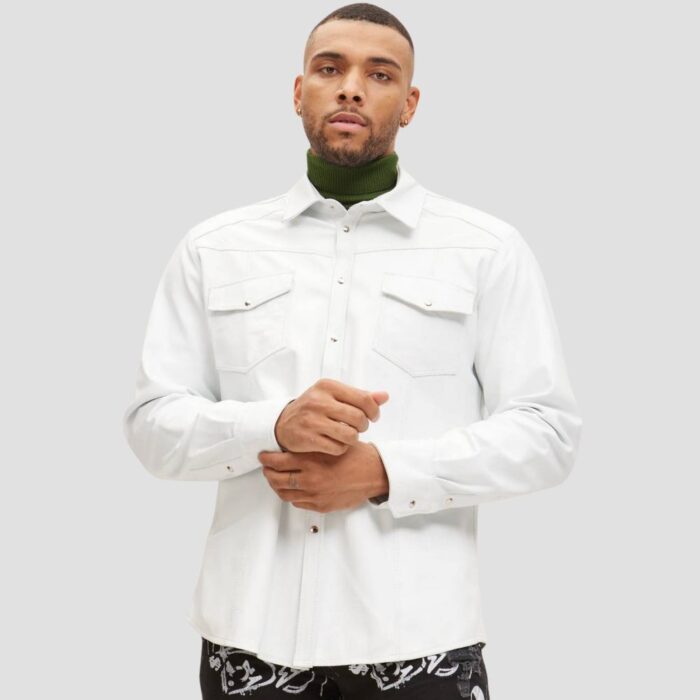 white leather shirt mens