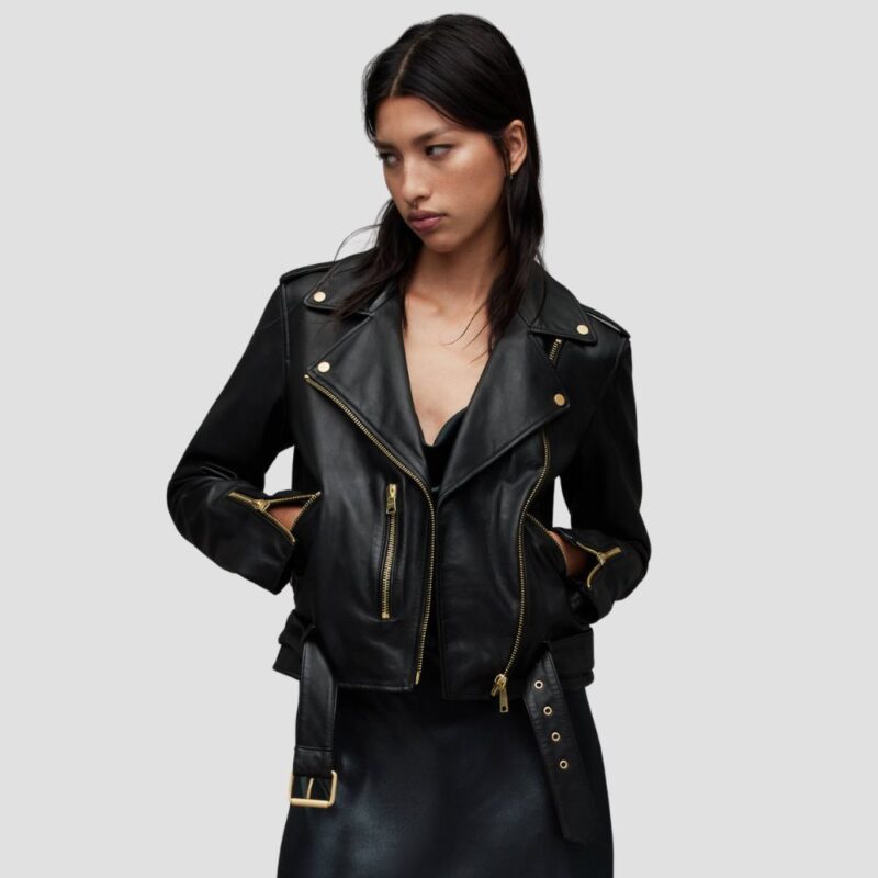 women black leather biker jacket