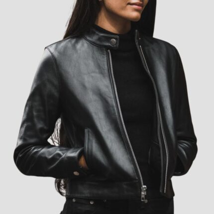 womens black leather jacket