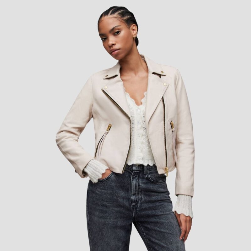 womens white biker jacket