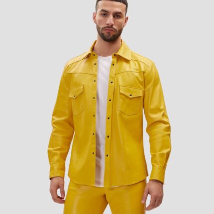 yellow leather shirt mens