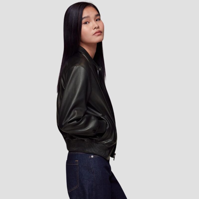 black leather bomber jacket women