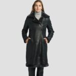 black leather shearling coat women