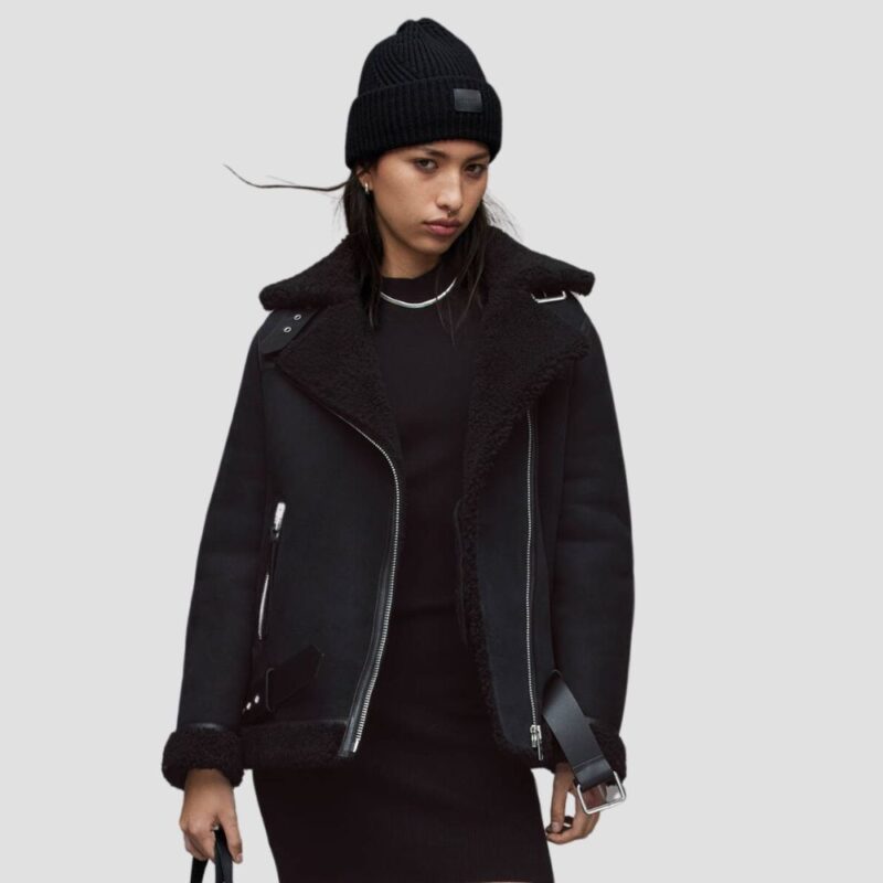 black leather shearling jacket