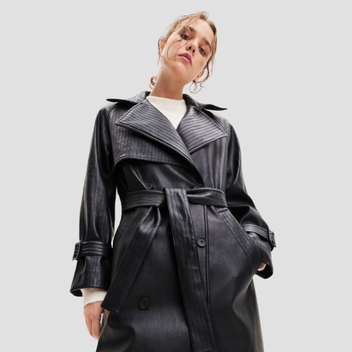 black leather trench coat women