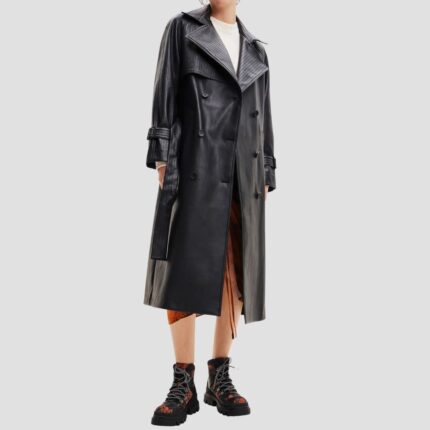 black leather trench coat womens