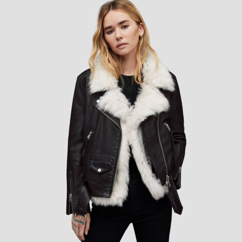 black shearling jacket women