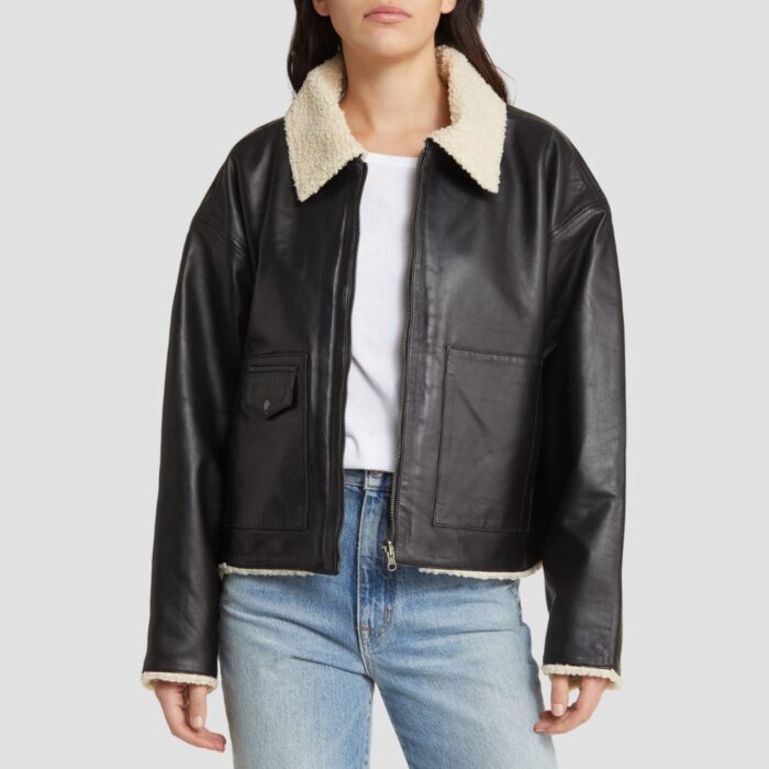 black shearling jacket womens