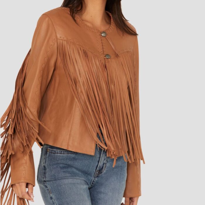 brown leather fringe jacket