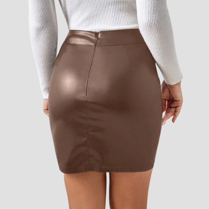 brown leather skirt womens