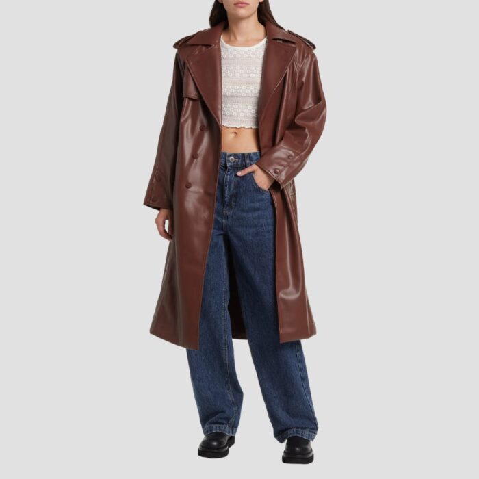 brown leather trench coat women