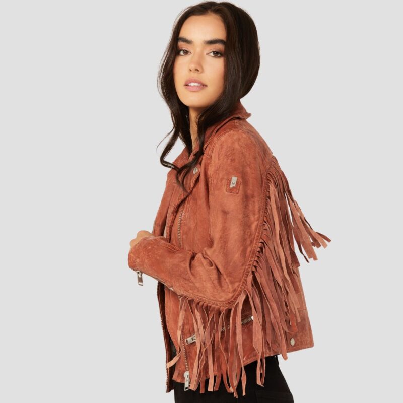 fringe leather jacket women