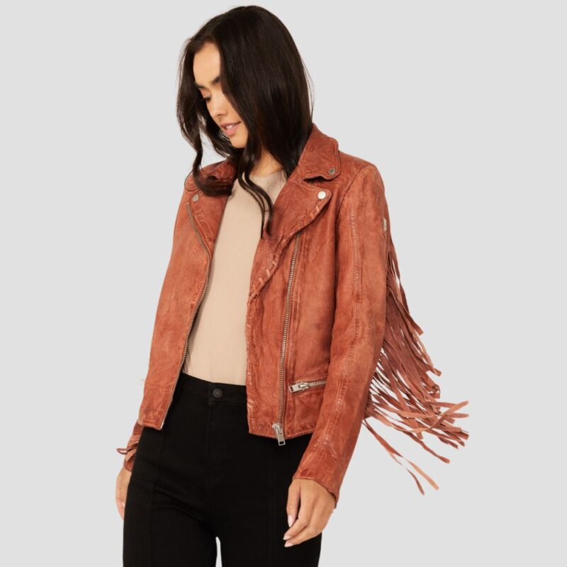 fringe leather jacket womens