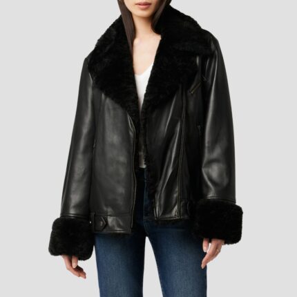 fur black leather outfit women