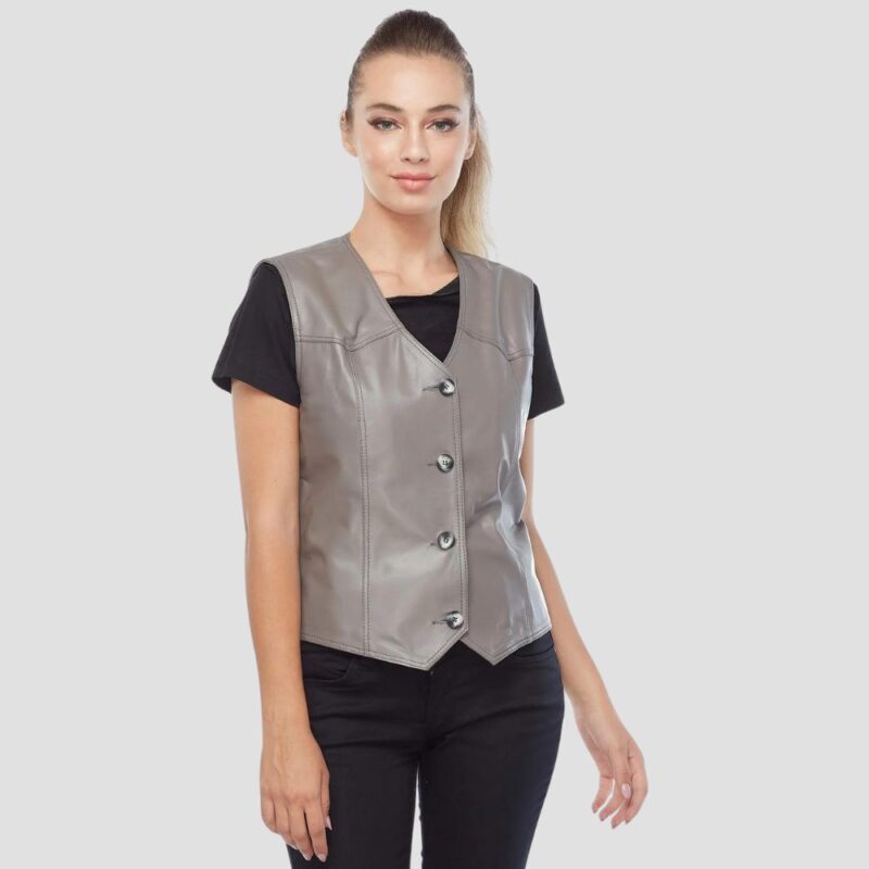 grey leather vest for women