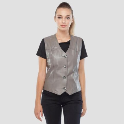 grey leather vest womens