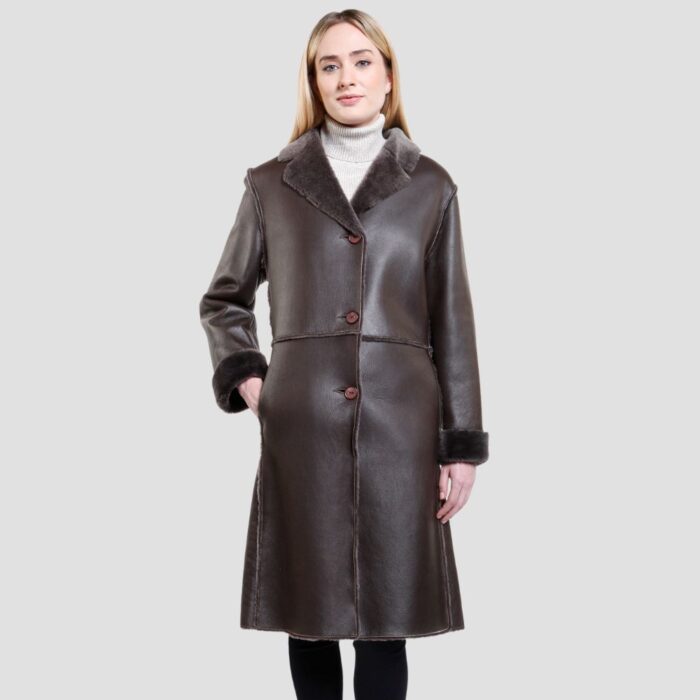 leather shearling coat women