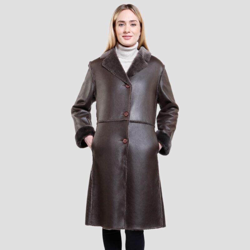 leather shearling coat womens