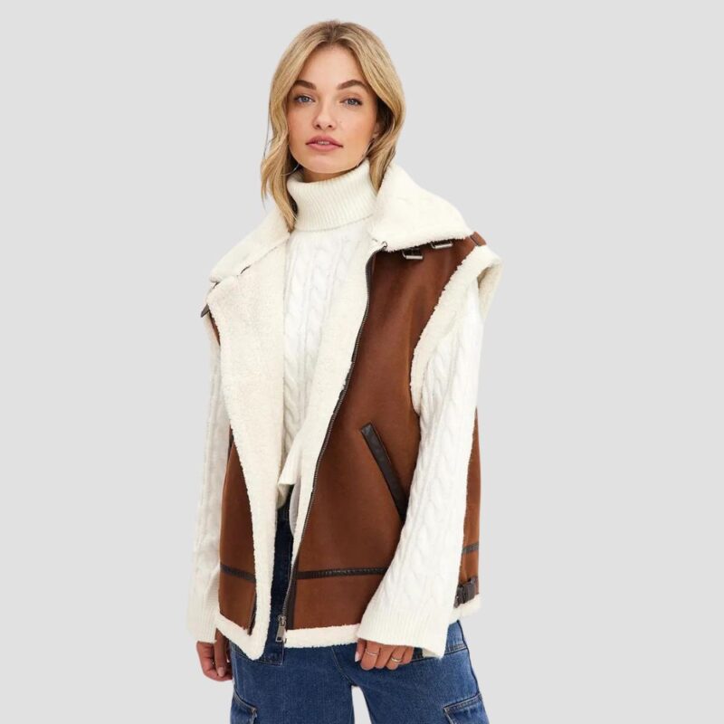 leather shearling vest womens