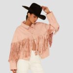 pink suede fringe jacket womens