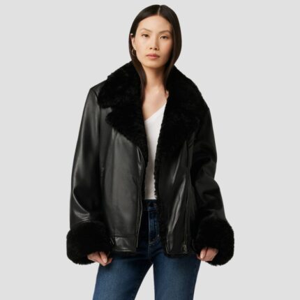 shearling leather jacket black