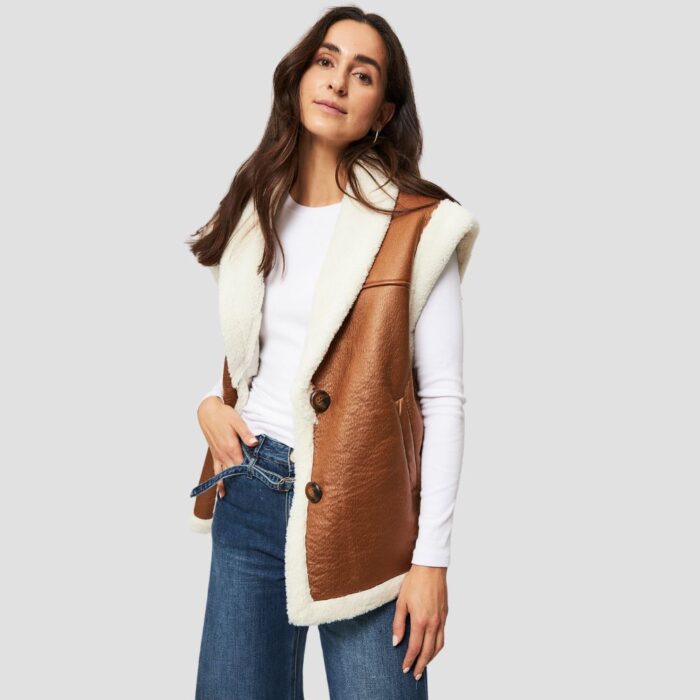 shearling leather vest for women