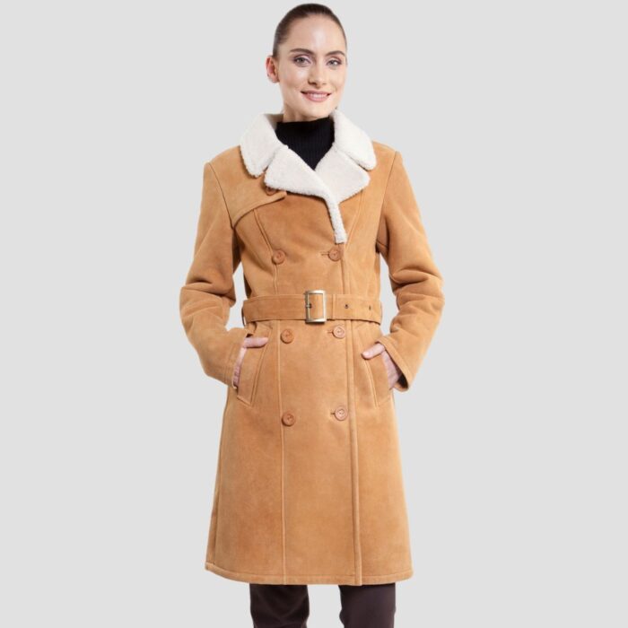 Suede leather trench coat