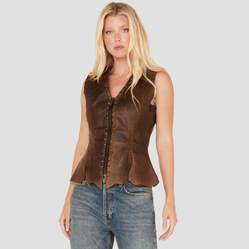 studded leather vest women