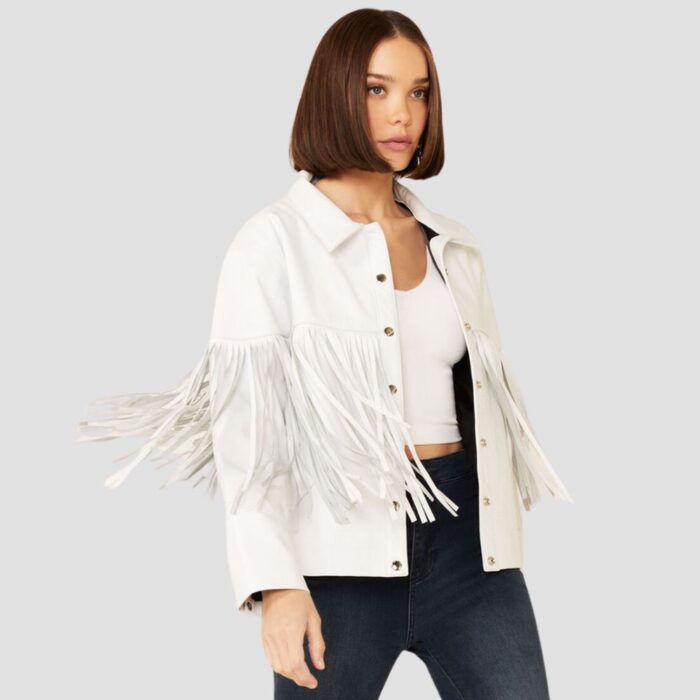 white leather fringe jacket for sale