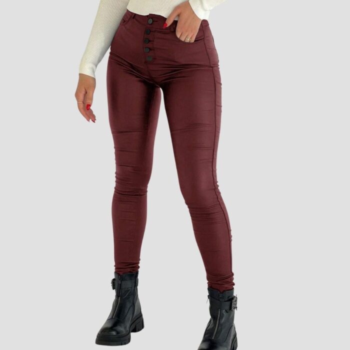 women burgundy leather pant