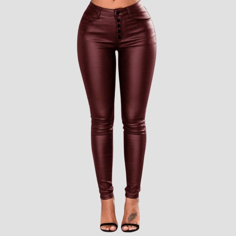 women burgundy leather pants