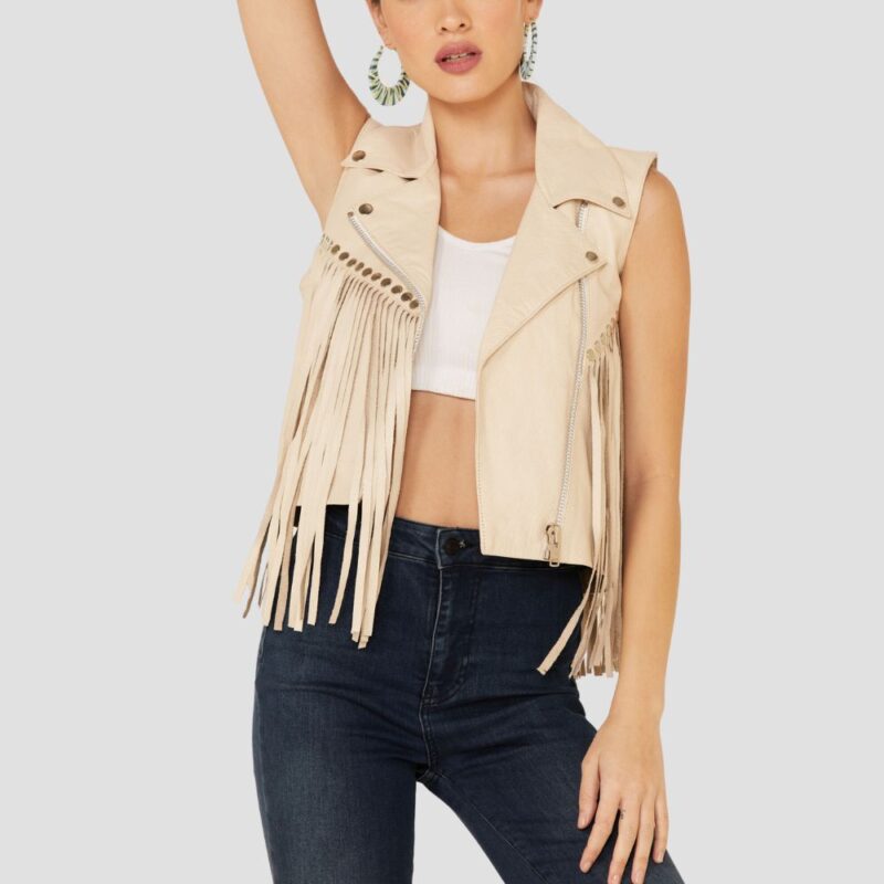 women leather vest with fringe