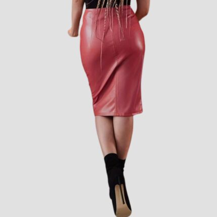 womens red leather skirt