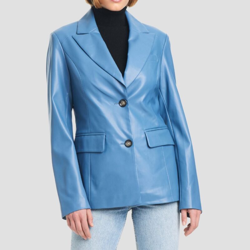 blue leather blazer womens