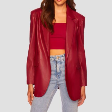 red leather blazer women