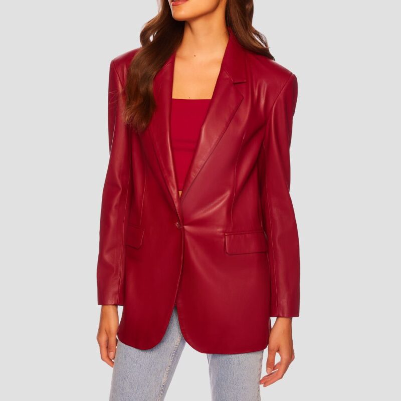 red leather blazer womens