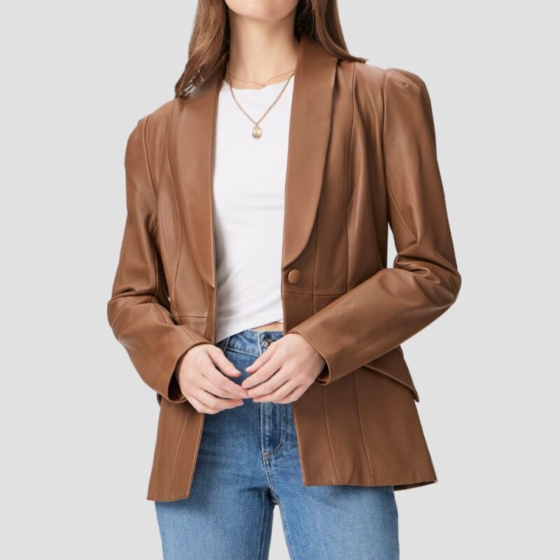 women's brown leather blazer