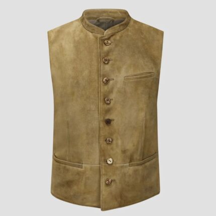 Embroidered Collar Mens Leather Vest For Celebrations